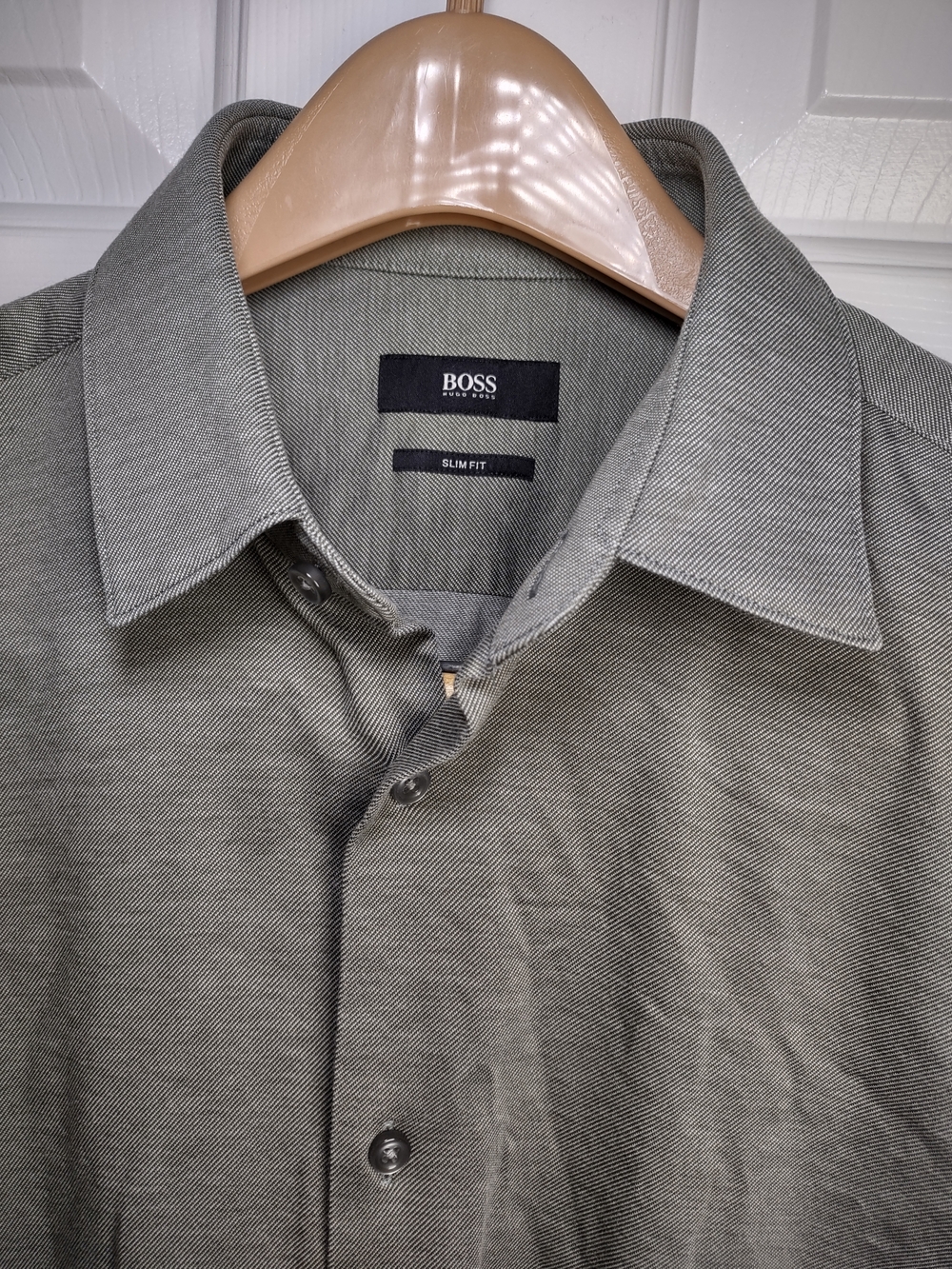 Men's BOSS Slim Fit Men's Sage-Gray Button-Up Shirt